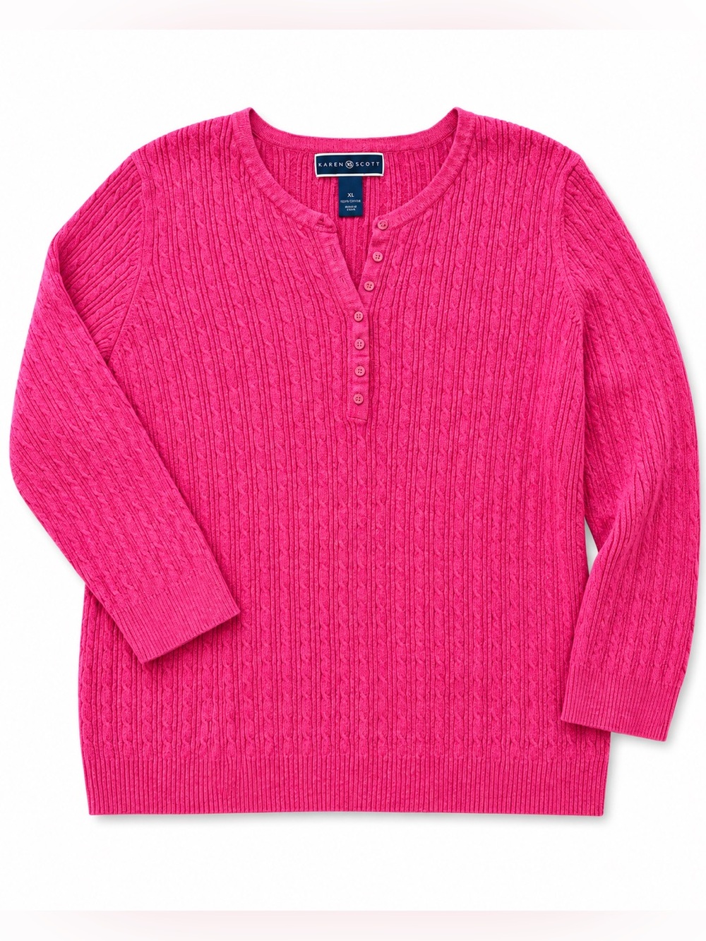 Karen Scott Women’s XL Hot Pink Henley Cable Knit Pullover Sweat